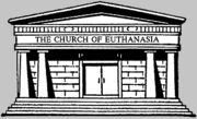 Black-and-white line-drawing logo of a Greek Revival temple facade with columns and a pediment, labeled 