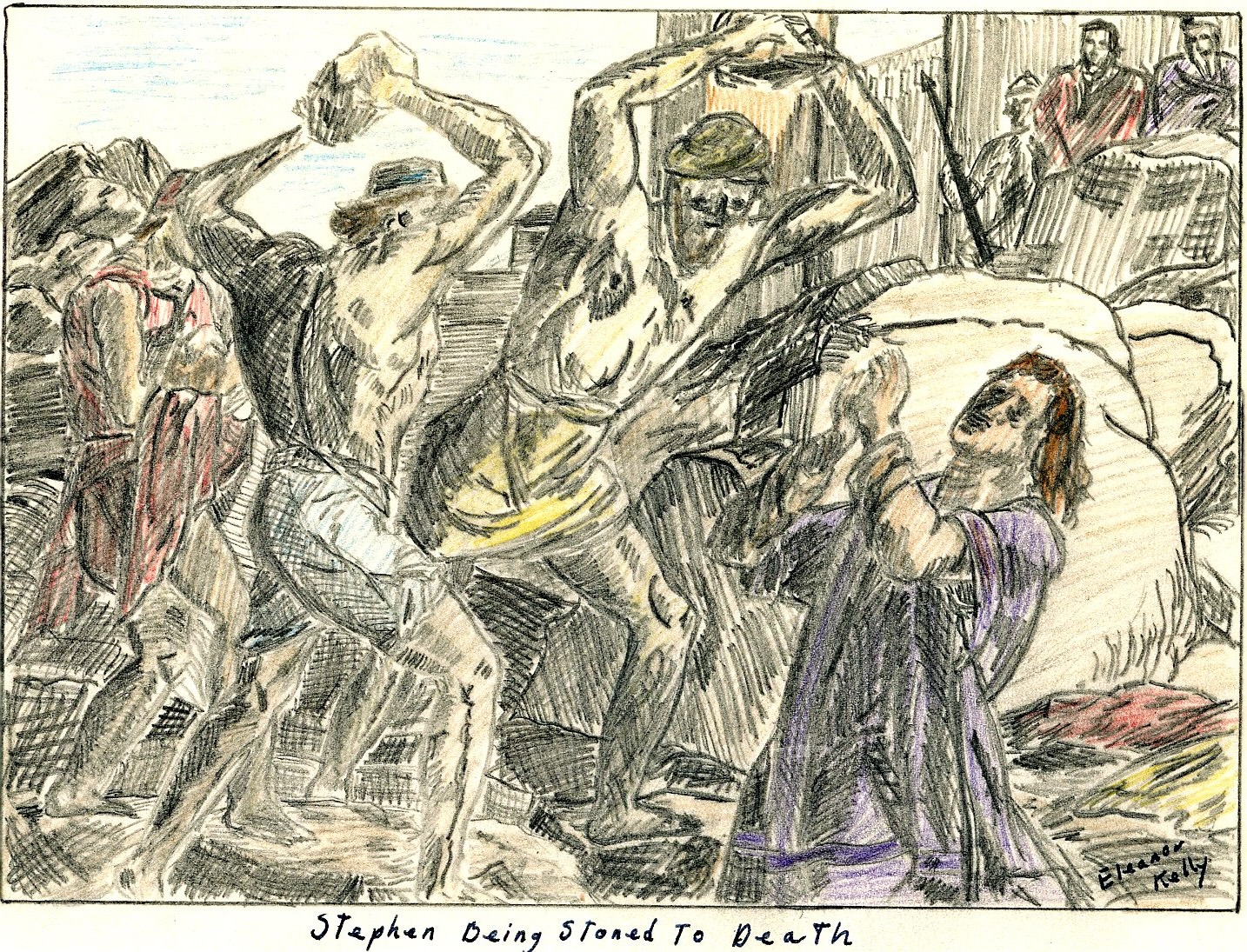 Eleanor Kelly's illustration, "Stephen Being Stoned To Death"